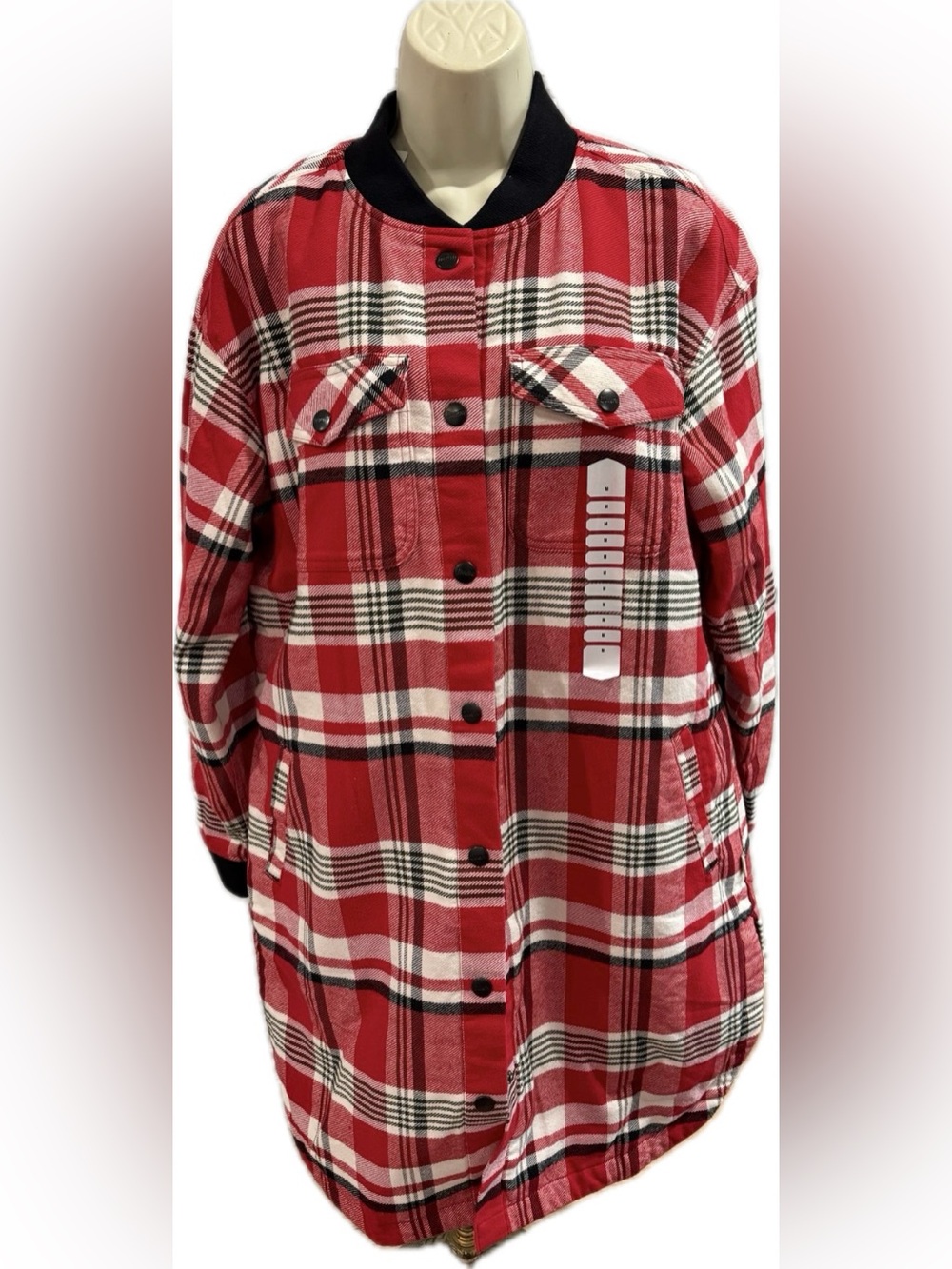 NWT Duluth Folklore Flannel Insulated Duster Red White Women’s Size Medium
